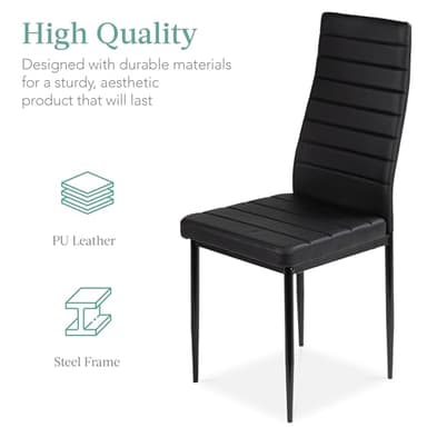 Best Choice Products 5-Piece Glass Dining Set, Modern Kitchen Table Furniture for Dining Room, Dinette, Compact Space-Saving w/Glass Tabletop, 4 Upholstered PU Chairs, Metal Steel Frame - Black - Image 3