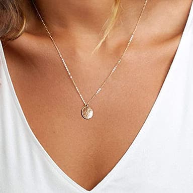 Dainty Layering Simulated Pearls Bar Necklace Hammered Disc Pendant Necklaces Simple Layering Necklace Choker for Women - Image 7