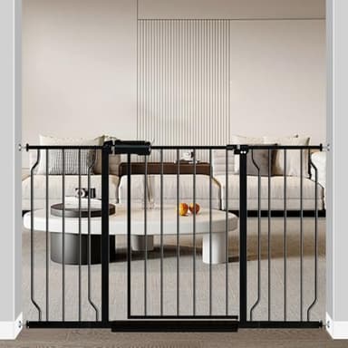 Fairy Baby Extra Wide Baby Gate 48-53 Inch Wide, Walk Through Pressure Mounted No Drill, Long and Large Tension Gate for Pet and Kids, Black - Image 1