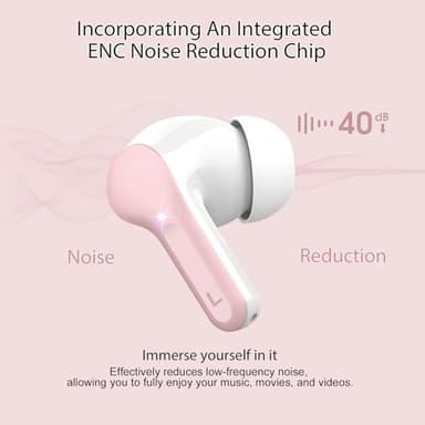 Wireless Earbuds, Bluetooth 5.4 Headphones HiFi Stereo, Bluetooth Earbuds with ENC Noise Cancelling Mic, IP7 Waterproof in Ear Earphones, 48H, LED Display Ear buds for Pad Phone Workout Sports, Pink - Image 3