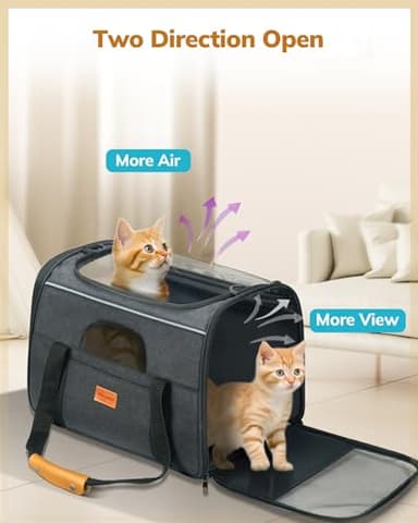 Morpilot Cat Carrier - Soft Sided Cat Carrier Large for Big Medium Cats and Puppy up to 18lbs, Pet Carrier with Safety Zippers, Foldable Bowl, Airline Approved Large Dog Carrier - Dark Gray - Image 8