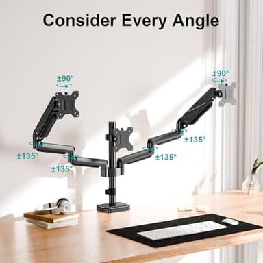 MOUNT PRO Triple Monitor Mount, 3 Monitor Desk Arm fits Three Max 27" LCD Computer Screens, up to 17.6lbs Each, Premium Gas Spring Display Stand with Tilt Swivel Rotation, Vesa Mount 75x75,100x100 - Image 7