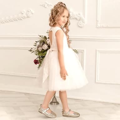 PANDANINJIA Toddler/Little Kid Girl's Angela Dress Mary Jane Ballet Flats Bow Flower Girl Wedding Party Ballerina Flat Shoes (Gold Sequin, 10 M US Toddler) - Image 2