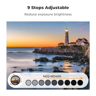 K&F CONCEPT 52mm Variable ND Camera Lens Filter ND2-ND400 (1-9 Stops) + Filter Cap + Cleaning Cloth 18 Multi-Layer Coatings Adjustable Neutral Density Ultra Slim for Camera Lenses(K-Series) - Image 3