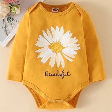 Fullfamous Newborn Baby Girl Clothes Gifts Outfits,Fall Winter Long Sleeve Romper and Pant Set Yellow Sunflower 0-3 months - Image 4
