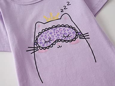 Topgal Purple Kittten pajamas for Girls – Cotton Snug-Fitting Tee Shorts & Pants PJ Set Size 8 - Image 4