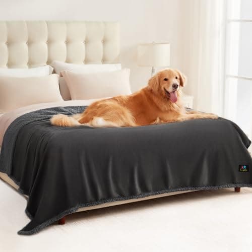 Luciphia Waterproof Bed Blanket Washable, Soft Sherpa Fleece Puppy Reversible Throw Blankets for Medium Large Dog Cat, Furniture Cover Protector Couch Bed from Liquid Pee and Pet Fur, Grey,85" x 57" - Image 1