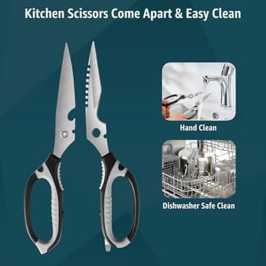 BoFuYuan Kitchen Scissors, 9-Inch Heavy Duty Multipurpose Food Cutting Shears, Detachable Dishwasher Safe, Sharp Serrated Blade, Ergonomic Non-Slip Handle for Food, Meat, Herbs, Black - Image 2
