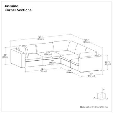 SIMPLIHOME Jasmine Corner Sectional Modular Sofa in Performance Fabric, Cloud Grey, 125-inches Wide, Handcrafted Contemporary-Style L-Shaped Couch for Living Room - Image 26