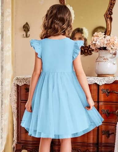 Flypigs Toddler Tutu Dresses Cute Flutter Girls Tulle Dress Blue Casual Summer Sundress for Kids for 3 Years - Image 4
