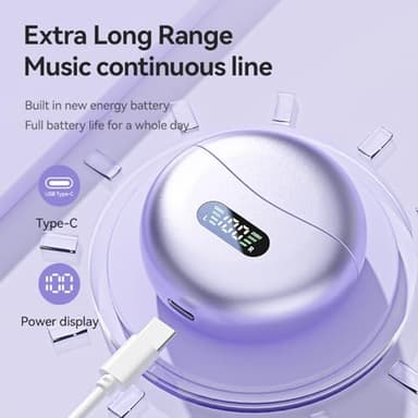 Piluyaa Clip-on Earbuds,Open Ear Earbuds Wireless Bluetooth 5.4, Lightweight Open Ear Headphones with C-Shaped Bridge,Slim Hook,60H Battery,Waterproof,for Glasses Wearers and Workouts (Purple) - Image 4