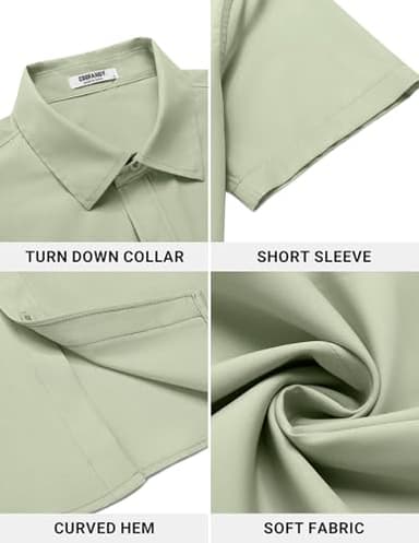 COOFANDY Men's Untucked Wrinkle Free Shirt Casual Short Sleeve Button Down Shirts, Light Green, X-Large - Image 5