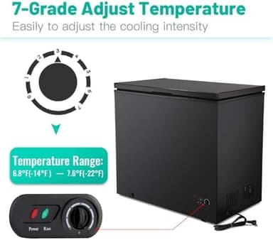 Antarctic Star 7.0 Cu.ft Chest Freezer 6.8℉to -4℉with Removable Basket Free Standing Top open Door Compact Freezer with Adjustable 7 Temperature Defrost Water Drain/Power Saving UL Certified Black - Image 5