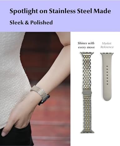 Seven-link Watch Bands for Apple Watch 10,Se,9,8,7,6,5,4,3,2,1 for Women, Dressy Stainless Steel Metal Band for Apple Watch 40mm 41mm 42mm 38mm for iWatch, Two-Tone Silver/Gold - Image 7