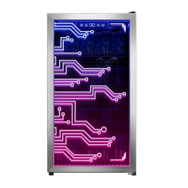 Manastin Gaming Light Up Beverage Refrigertor, Led Lighting Door 120 Cans Freestanding Beverage Fridge, Cyberpunk Beverage Cooler for Gaming, Gaming Room, Bar, Party (Lighting) - Image 1