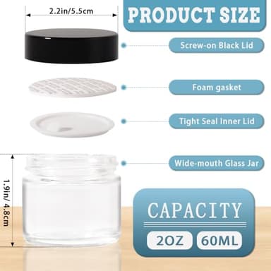 Stellacare 46 pack 2oz Glass Jars Round Empty Cosmetic Containers, Refillable Glass Jars with Lids for Face Creams, Lotions, Powders,Salves Ointments,Potravel Storage - Image 2