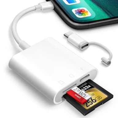 SD Card Reader for iPhone iPad, Oyuiasle Digital Trail Camera SD Card Viewer with Dual Slot for MicroSD/SD, Lightening&USBC Dual-Connector Memory Card Adapter for Photography, Plug and Play - Image 1