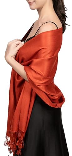 Achillea Soft Silky Pashmina Scarf for Women – Shawl Wrap for Evening Dresses, Bridesmaids, Weddings & Everyday Wear (Burnt Orange) - Image 1