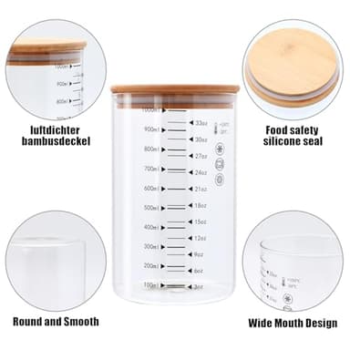 Datttcc 33 oz Glass Food Storage Containers with Bamboo Lids, Glass Canisters with Airtight Lids for Kitchen and Storage, Glass jars for Sugar,Pasta, Flour,Coffee Bean,6 Pack - Image 3