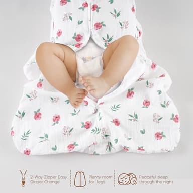 david's kids Muslin Cotton Baby Sleep Sack 0-6 Months, 2 Pack 100% Cotton Sleeping Bag for Summer, TOG 0.5 Baby Wearable Blankets with 2-Way Zipper, Soft Sleep Sacks for Newborn Infant, Floral - Image 5