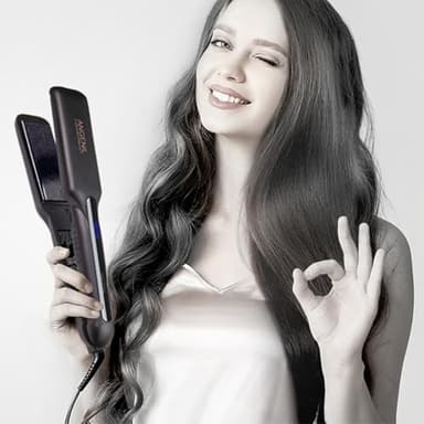 ANGENIL Tourmaline Ceramic Flat Iron Hair Straightener 1.6 inch Wide, Straightening and Curling Iron 2 in 1, Dual Voltage Hair Curler for Womens Smoother &Thick Hair, 30S Fast Heating, LCD Display - Image 6