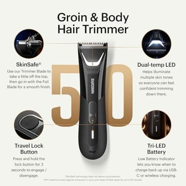 MANSCAPED® The Lawn Mower® 5.0 Ultra Groin & Body Hair Trimmer – Dual-Head SkinSafe® Trimmer & Foil Blades, Waterproof Wet/Dry Groomer, USB-C Rechargeable with Travel Case, Men’s Ball Shaver, Black - Image 2