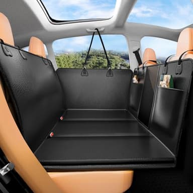 YFChangle Hard Bottom Dog Car Seat Cover for Back Seat – Waterproof Nonslip Hammock Extender for Trucks & SUVs, Heavy Duty Pet Protector, Black Faux Leather - Image 1