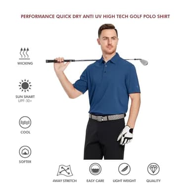 M MAELREG Mens Pique Polo Shirts Short Sleeve Performance Moisture Wicking Quick Dry Casual Golf Shirts for Men Blue - Image 5