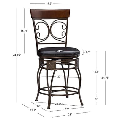Powell Big and Tall Back Scroll Stool, Counter Height, Dark Bronze/Brown - Image 3
