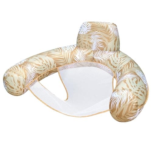 SLOOSH Inflatable Pool Noodle Chair,Pool Floats Chair Adult with Plant Pattern,Floating Water Hammock,Blow up Pool Noodles Rafts for Relaxing Swimming Party Summer Water Beach Lake Fun,Champagne - Image 1