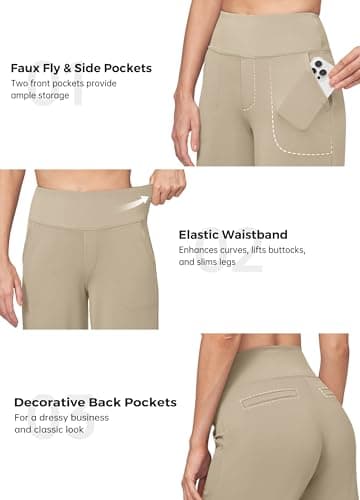 Willit Women's Yoga Pants Wide Leg Dress Work Pants Stretch Casual Pants Slacks with Pockets High Waist 28" Khaki M - Image 5