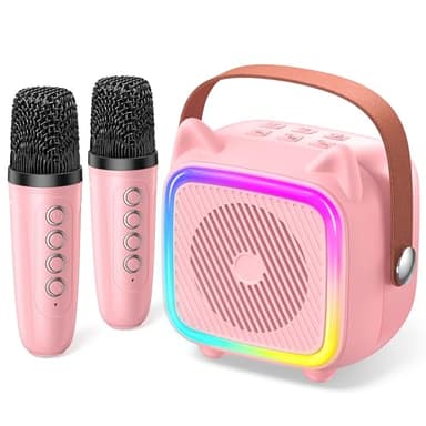 SXH Mini Karaoke Machine for Kids Portable Karaoke Machine with 2 Bluetooth Wireless Microphones,Birthday Gifts Toys for Girls Ages 3, 4, 5, 6, 7, 8, 9,10,11,12+ Years Old (Pink 2 Mics) - Image 1