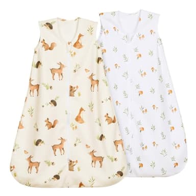 david's kids Micro Fleece Baby Sleep Sack 0-6 Months, Warm Baby Wearable Blankets with 2-Way Zipper, 2 Pack Sleeping Bags for Infant Newborn Boys Girls Neutral, Small Size, Forest/Woodland Animals - Image 1