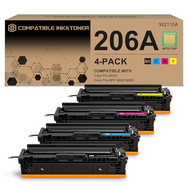 206A Toner Cartridges 4 Pack (with Chip) Works with HP Color Pro MFP M283fdw M283cdw, Pro M255dw M255nw, MFP M282nw M283 M282 M255 Printer | W2110A W2111A W2112A W2113A 206X W2110X - Image 1