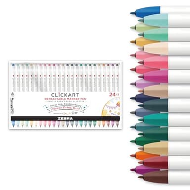 Zebra Pen CLiCKART Retractable Felt Tip Pen, Assorted Ink Colors, 0.6mm Fine Point, Moisture Absorbing to Prevent Drying Out, School Supplies and Teacher Supplies, 24-Pack (69824) - Image 1