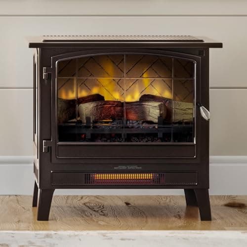 Country Living Infrared Freestanding Electric Fireplace Stove Heater in Bronze | Multiple Flame Colors, Metal Design with Faux Wooden Logs | Alexa/WiFi Enabled - Remote Included - Image 1