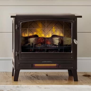 Country Living Infrared Freestanding Electric Fireplace Stove Heater in Bronze | Multiple Flame Colors, Metal Design with Faux Wooden Logs | Alexa/WiFi Enabled - Remote Included - Image 1