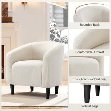 Yaheetech Barrel Chairs, Furry Accent Chairs, Sherpa Chairs with Soft Padded Armrest, Fuzzy Club Chairs for Living Room Bedroom Waiting Room Office, Accent Chairs Set of 2, Ivory - Image 8