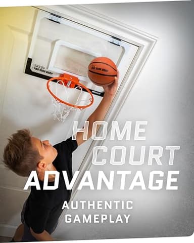 SKLZ Pro Mini Basketball Hoop - 18" x 12" Clear, Shatterproof Backboard, Breakaway Rim, Heavy Duty Net, & 5" Ball - Easy Mount Padded, Slide-On Over-Door Mounts - Suitable for Office, Dorm, Bedroom - Image 3