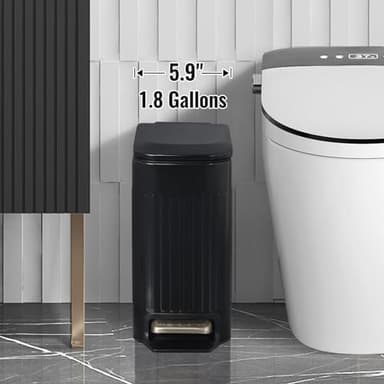 SYNCVIBE Slim Bathroom Trash Can with Lid Soft Close, Stainless Steel Garbage Can Step Trash Bin with Removable Inner Bucket for Bedroom, Office, Kitchen (Matt Black, 1.8 Gallons) - Image 2