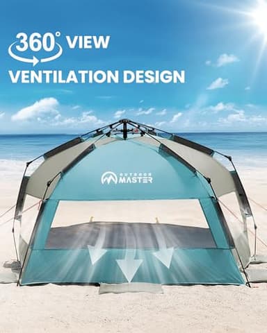 OutdoorMaster Beach Tent Sun Shelter for 3-4 Person, Pop Up Beach Tent Easy Setup with Sandbags, Portable Sun Shade Canopy with Carrying Bag for Beach & Outdoor, UPF50+ UV Protection - Cancun Seashore - Image 5