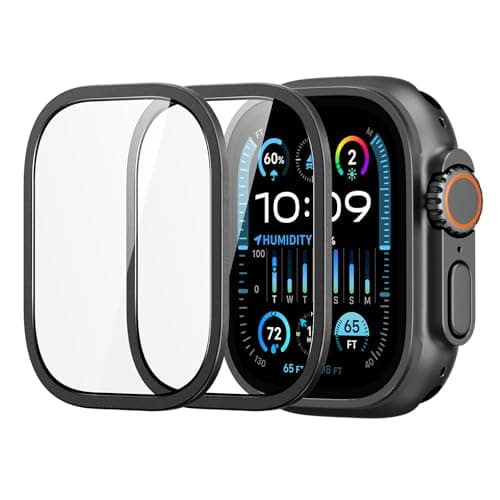 ESR 2 Pack Armorite Screen Protector for Apple Watch Ultra 2/1 (2024/2023/2022, 49 mm), Military Grade Protection, Tempered Glass Film with Aluminum Alloy Frame, Keep Original, Anti-Scratch, Black - Image 1