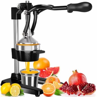 Eurolux Cast Iron Citrus Juicer | Extra-Large Commercial Grade Manual Hand Press | Heavy Duty Countertop Squeezer for Fresh Orange Juice (Bonus Stainless Steel Cup) (Black) - Image 1