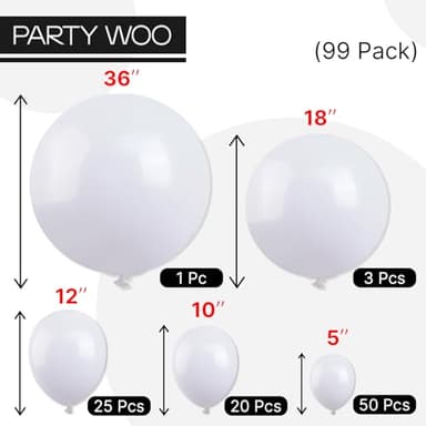 PartyWoo White Balloons 99 pcs Different Sizes Pack of 36 18 12 10 5 Inch Matte White Latex Balloon Arch Kit Garland for Wedding Bridal Graduation Baby Shower Birthday Party Decorations White-Y13 - Image 4