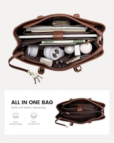LOVEVOOK Laptop Bag for Women,15.6 Inch Laptop Tote Bag for Women,Vintage Leather Work Tote Bags Computer Business Teacher Bag,Waterproof Office Briefcase - Image 3