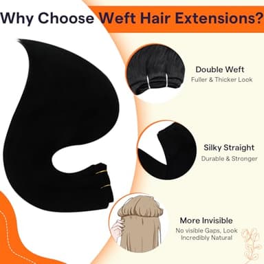Full Shine Sew In Hair Extensions Real Human Hair Black Weft Hair Extensions Human Hair Sew In Extensions Double Weft Color Jet Black Human Hair Bundles 22Inch 105G - Image 2