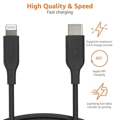 Amazon Basics USB-2.0 Type C to Lightning Cable (MFi Certified), 3 Feet, Black - Image 3