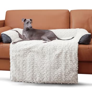 TSEB4TEP Luxurious Calming Dog Bed Mats, 41" Large Dog Couch Bed for Furniture Protector with Removable Washable Cover, Fluffy Plush Dog Mat for Large Medium Small Dogs and Cats,White Gray - Image 1