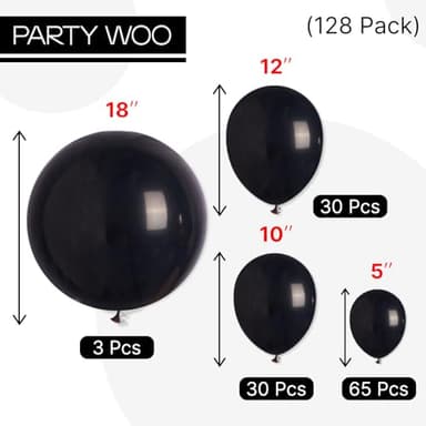 PartyWoo Black Balloons 128 pcs Different Sizes Pack of 18 12 10 5 Inch Matte Black Latex Balloon Arch Kit Garland for Graduation Halloween New Year Anniversary Birthday Party Decorations Black-Y18 - Image 4