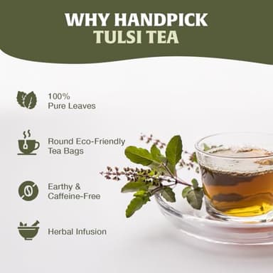 HANDPICK Original Tulsi Tea (100 count) Holy Basil Calming and Stress Relief Tea, Immune Support | Non-GMO, Caffeine-Free Herbal Tea | Ecofriendly Round Tea Bags - Image 3